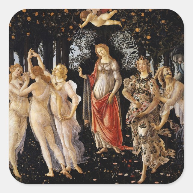 Sandro Botticelli - La Primavera Quadratischer Aufkleber (Vorderseite)