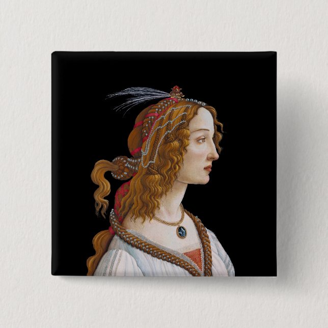 Sandro Botticelli - Porträt von Simonetta Vespucci Button (Vorderseite)