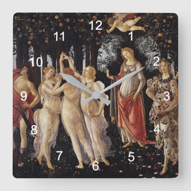 Sandro Botticelli , Primavera（Spring） スクエア壁時計 Quadratische Wanduhr (Vorderseite)