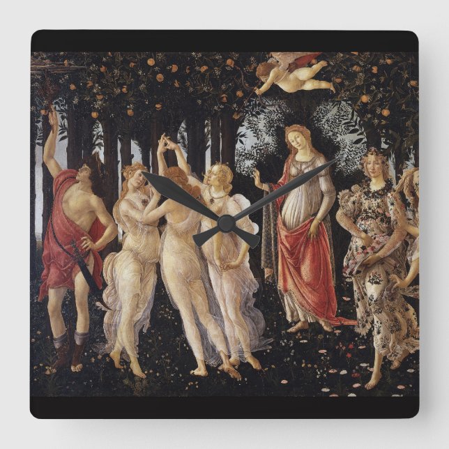 Sandro Botticelli , Primavera（Spring） スクエア壁時計 Quadratische Wanduhr (Vorderseite)