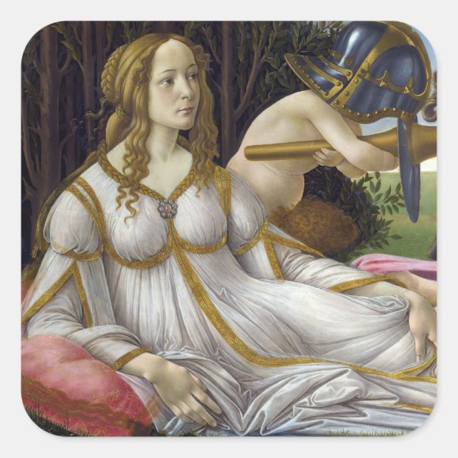 Sandro Botticelli - Venus und Mars, links Quadratischer Aufkleber (Vorderseite)