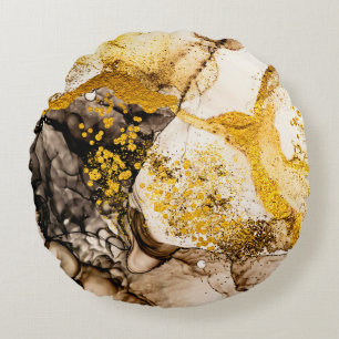 Sands-Wildnis - KUNST. Goldener Strudel. Lebendig Rundes Kissen