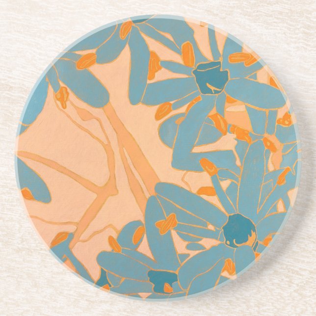 Sandstone Coaster Contemporary Leaf Design Peach Getränkeuntersetzer (Vorne)