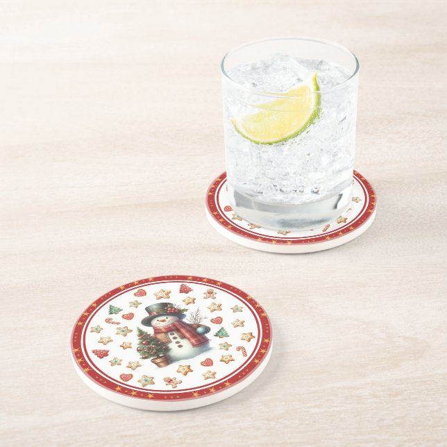 Sandstone Coaster Snowman and Christmas Cookies Getränkeuntersetzer (Seite)