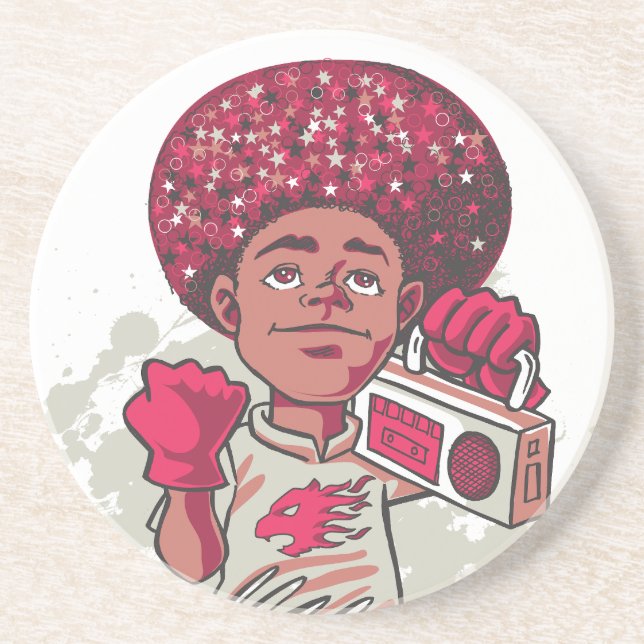 Sandstone Coaster – YOUTH Power Afro & Boombox  Getränkeuntersetzer (Vorne)