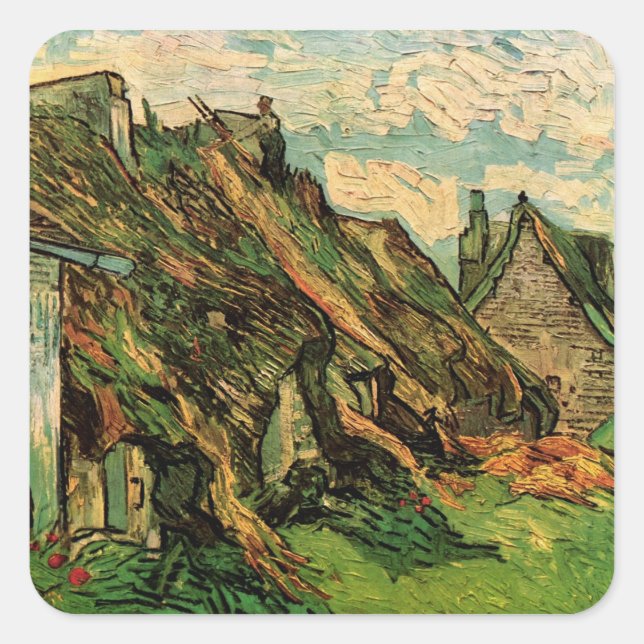 Sandstone-Hütten von Vincent van Gogh Quadratischer Aufkleber (Vorderseite)