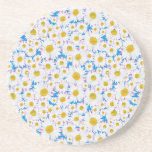 Sandstone Untersetzer: Ditzy White Daisies on Blue Getränkeuntersetzer