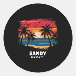 Sandstrand Hawaii Surfboarder Palme Souvenir Runder Aufkleber