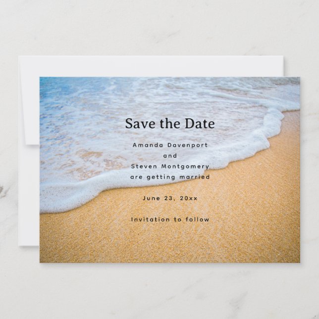 Sandstrand mit Foamy Surf Wedding Save The Date (Vorderseite)