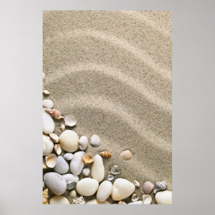 Sandstrand mit Muscheln und Steinen Poster