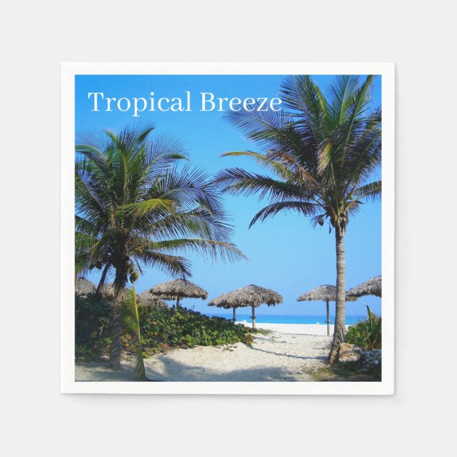 Sandstrand mit Palmen und Blick auf den Ozean Serviette (Vorderseite)