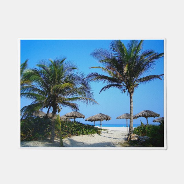 Sandstrand mit Palmen und Meerblick Fußmatte (Vorderseite)