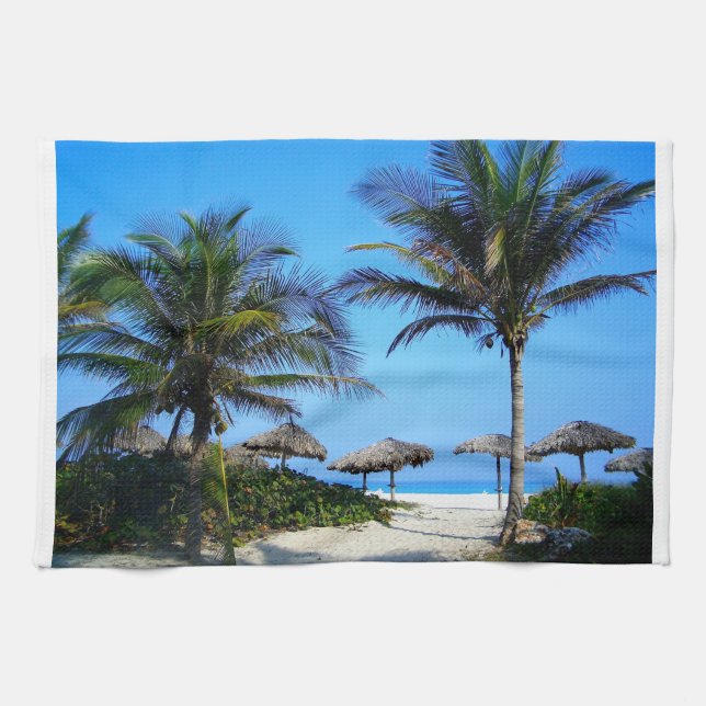 Sandstrand mit Palmen und Meerblick Geschirrtuch (Horizontal)