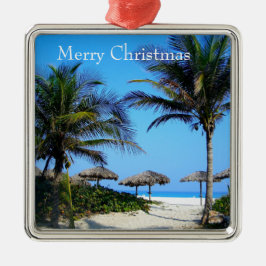 Sandstrand mit Palmen und Meta mit Meerblick Ornament Aus Metall