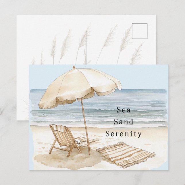 Sandstrand Serenity-Schirm Postkarte (Vorne/Hinten)