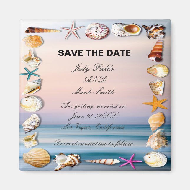 Sandstrand und Muscheln Save the Date Magnet (Vorne)