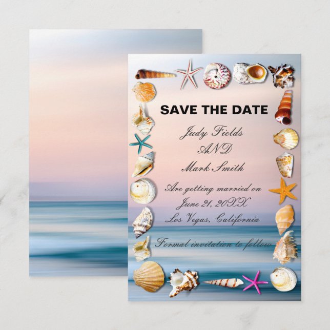 Sandstrand und Muscheln Save the Date Mitteilungskarte (Vorne/Hinten)