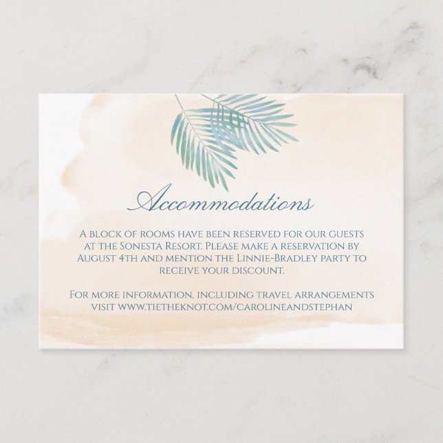 Sandstrand und Palms Beach Hochzeit Begleitkarte (Vorderseite)