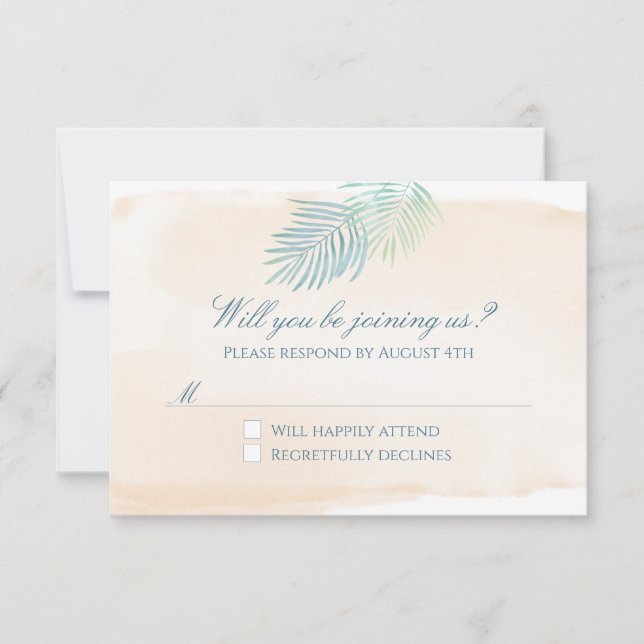 Sandstrand und Palms Beach Hochzeit RSVP Karte (Vorderseite)