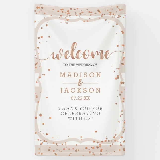 Sandstreifen & Rose Gold Confetti Hochzeit Willkom Banner (Vertikal)