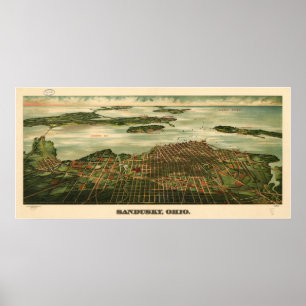 Sandusky Ohio 1898 Antique Panoramabalkarte Poster
