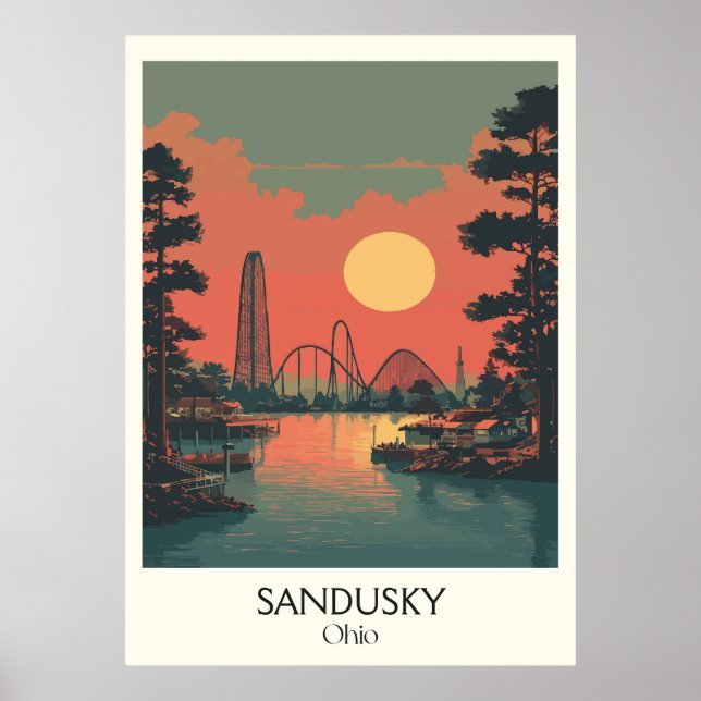 Sandusky Ohio Cedar Point Sunset Lake Erie Resort Poster (Vorne)