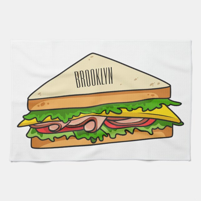 Sandwich Cartoon Illustration Geschirrtuch (Horizontal)
