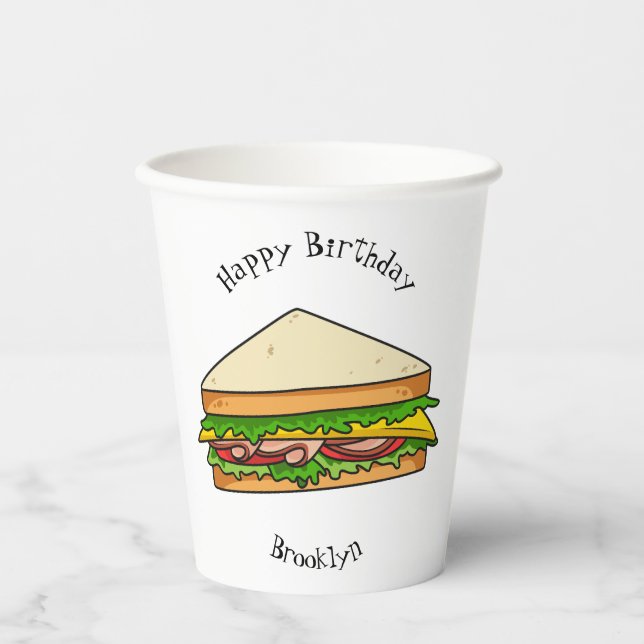 Sandwich Cartoon Illustration Pappbecher (Vorderseite)