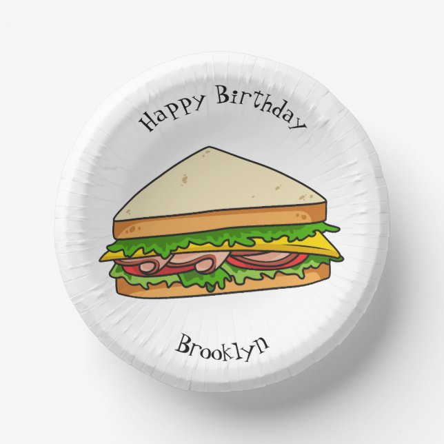 Sandwich Cartoon Illustration Pappteller (Vorderseite)
