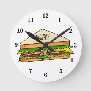 Sandwich Cartoon Illustration Runde Wanduhr