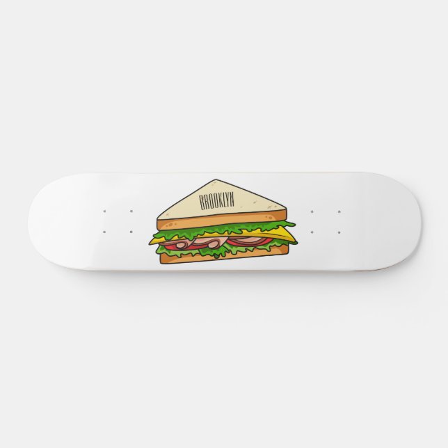 Sandwich Cartoon Illustration Skateboard (Horizontal)