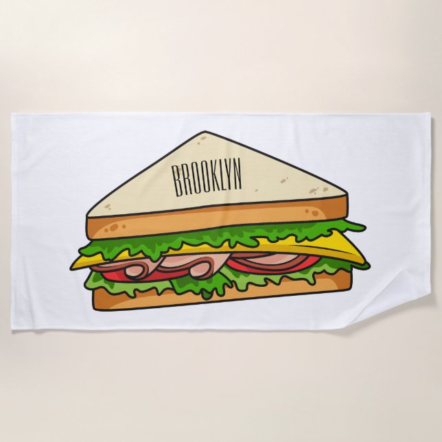 Sandwich Cartoon Illustration Strandtuch (Vorderseite)