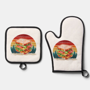 Sandwich Food Vintag Style gestörter Retro Sandw Ofenhandschuh & Topflappen-Set