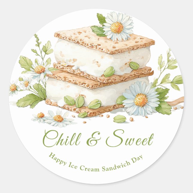 Sandwich-Tag Wasserfarbe Eiscreme Runder Aufkleber (Vorderseite)