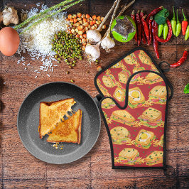 Sandwiches und Pommes frites rot Ofenhandschuh & Topflappen-Set