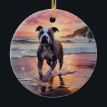Sandy American Staffordshire Dog on Beach Sunset Keramik Ornament<br><div class="desc">Tauchen Sie ein in die ruhige Schönheit unseres Hundes "Sandy Paws and Sunset Hues" mit Sonnenuntergang am Strand. Diese faszinierende Szene vereint das Wesen eines perfekten Abends am Ufer, mit einem treuen Hund, der den goldenen Sand und die atemberaubenden Farben der untergehenden Sonne genießt. Ob Hundeliebhaber oder Sonnenuntergang - dieses...</div>