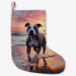 Sandy Amerikanischer Staffordshire Hund auf Strand Kleiner Weihnachtsstrumpf