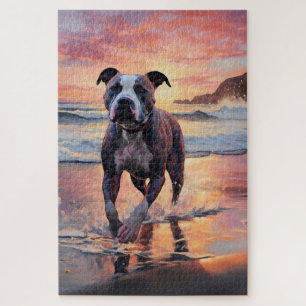 Sandy Amerikanischer Staffordshire-Terrier am Stra Puzzle