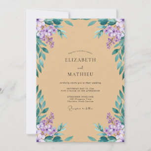 Sandy Amethyst Laub Eukalyptus Hochzeit Einladung