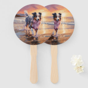 Sandy Australian Shepherd Dog on Beach Sunset Fächer