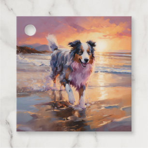 Sandy Australian Shepherd Dog on Beach Sunset Geschenkanhänger