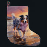 Sandy Australian Shepherd Dog on Beach Sunset Kleiner Weihnachtsstrumpf<br><div class="desc">Tauchen Sie ein in die ruhige Schönheit unseres Hundes "Sandy Paws and Sunset Hues" mit Sonnenuntergang am Strand. Diese faszinierende Szene vereint das Wesen eines perfekten Abends am Ufer, mit einem treuen Hund, der den goldenen Sand und die atemberaubenden Farben der untergehenden Sonne genießt. Ob Hundeliebhaber oder Sonnenuntergang - dieses...</div>