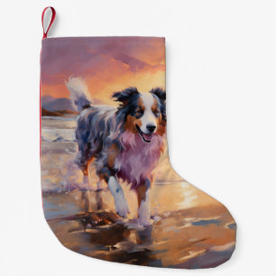 Sandy Australian Shepherd Dog on Beach Sunset Kleiner Weihnachtsstrumpf