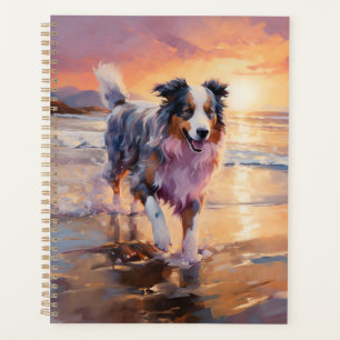 Sandy Australian Shepherd Dog on Beach Sunset Planer