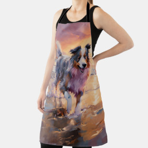 Sandy Australian Shepherd Dog on Beach Sunset Schürze