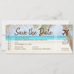 Sandy Beach Boarding Pass Ticket Save Date Card Ankündigung