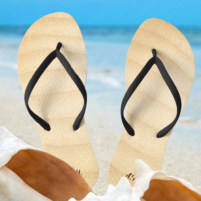 Sandy Beach Flip Flops (Flip flops featuring a wavy sandy beach design and your monogram or initials)