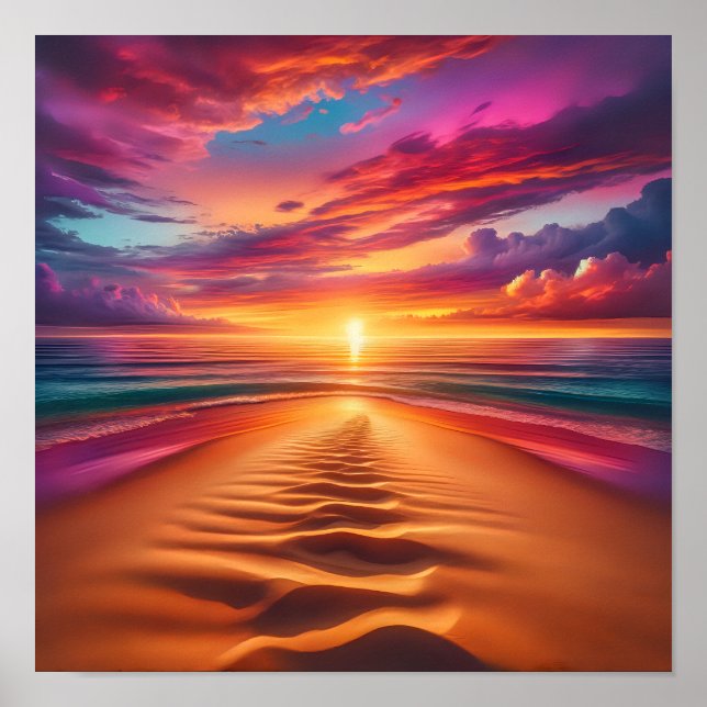Sandy Beach führt zu einem lebhaften Sonnenunterga Poster (Vorne)