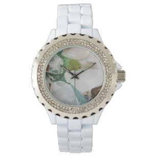 Sandy Beach Glass Custom Kristall White Enamel Armbanduhr