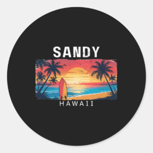 Sandy Beach Hawaii Männer Frauen Surfen Runder Aufkleber